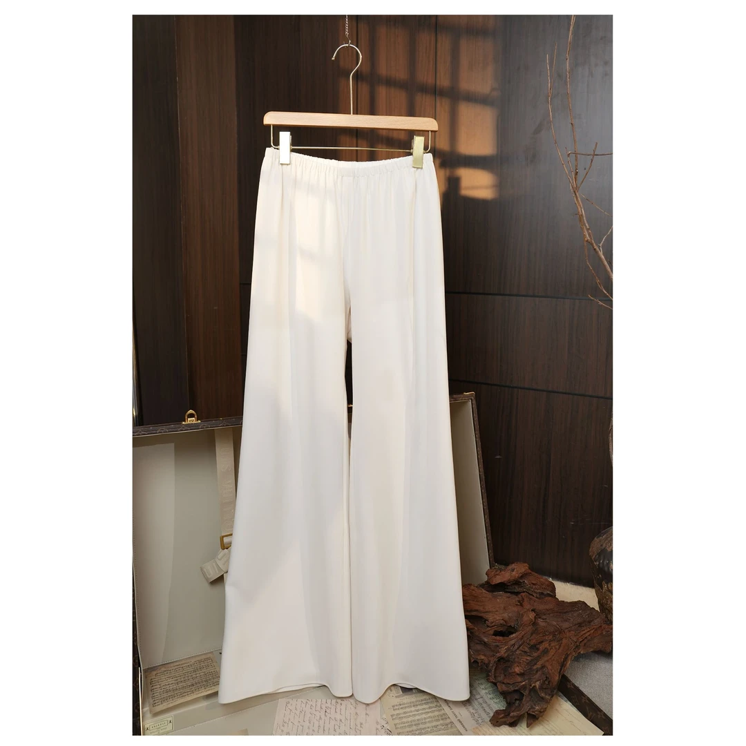 喵喵家 【空气裤】 时尚松紧腰垂感三醋酸混纺女士休闲直筒裤