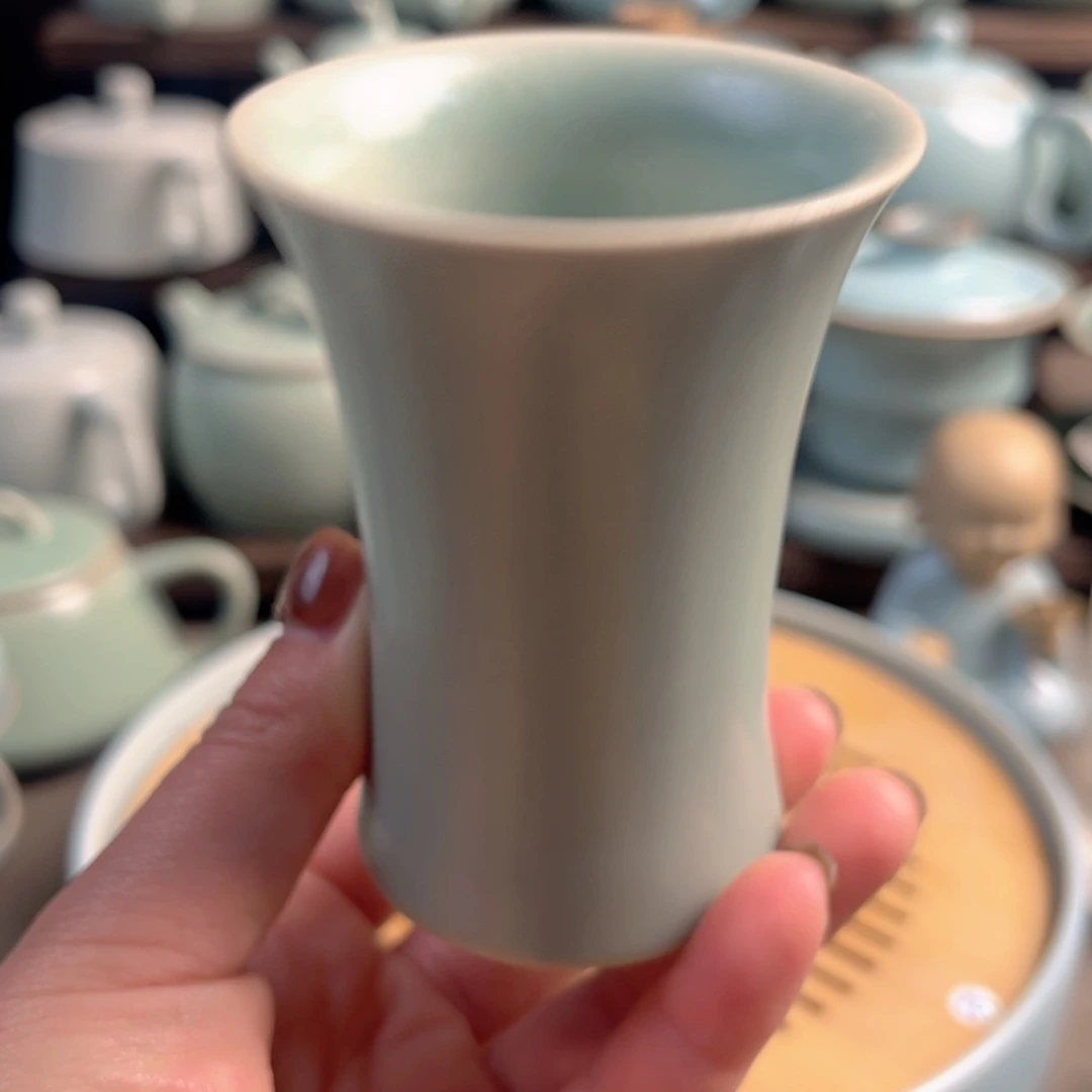 陶摆件瓷仿古釉束腰杯原矿精品