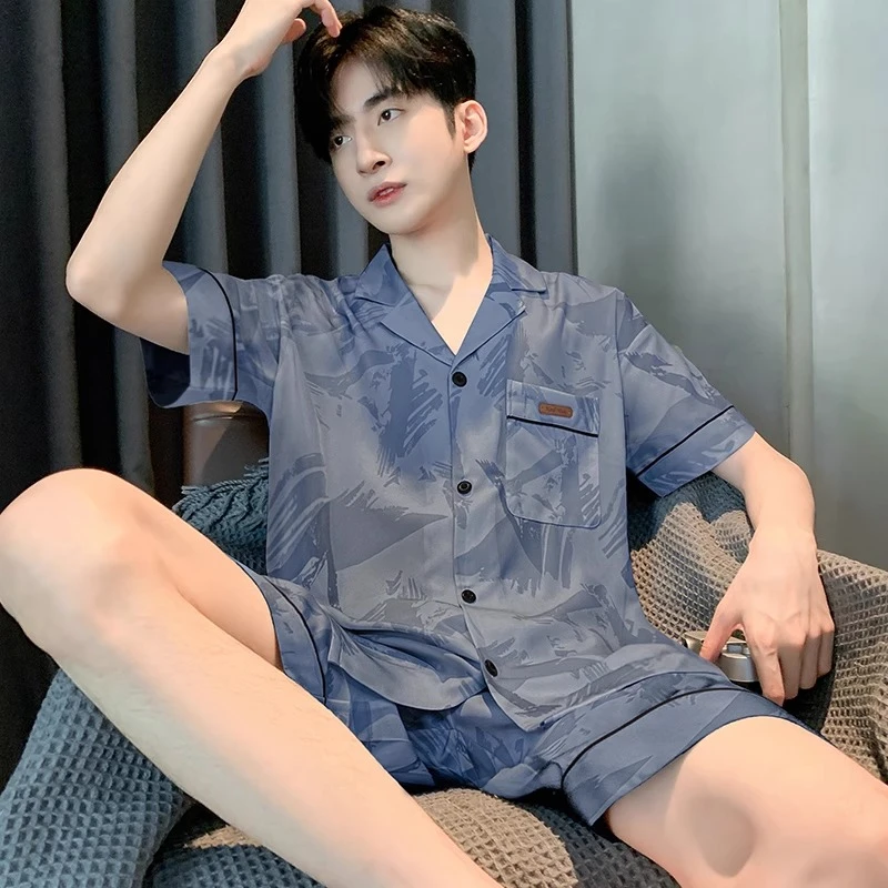 冰丝睡衣男士2025新款夏季薄款短袖青少年男生凉感丝绸家居服套装
