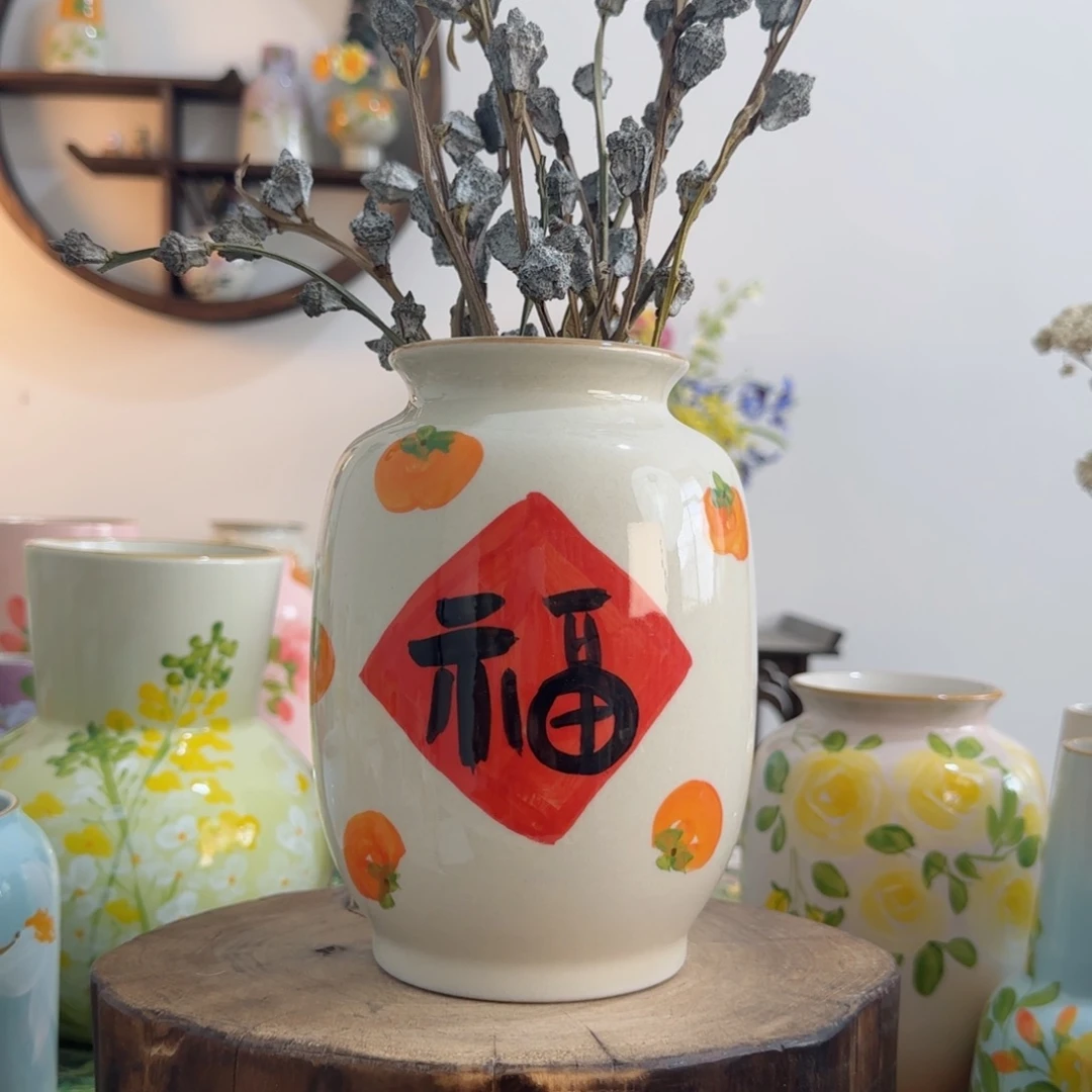 摆件景德镇陶瓷手绘花瓶摆件无孔