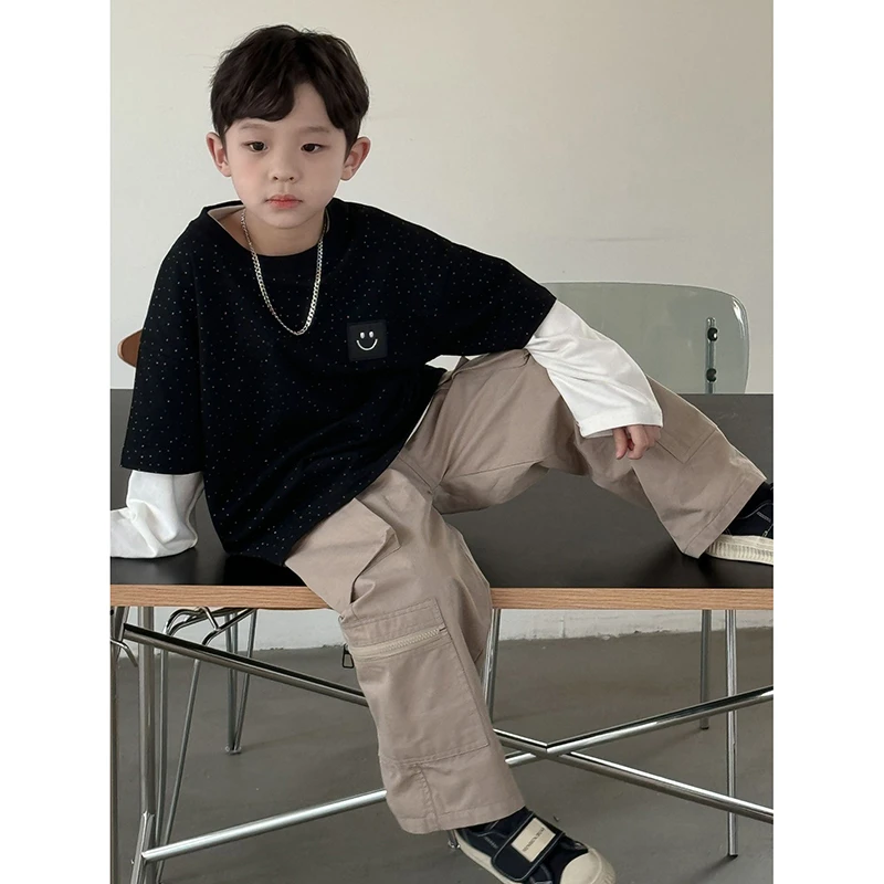 韩版童装男童短袖卫衣纯色中大童T恤休闲休闲风百搭儿童43