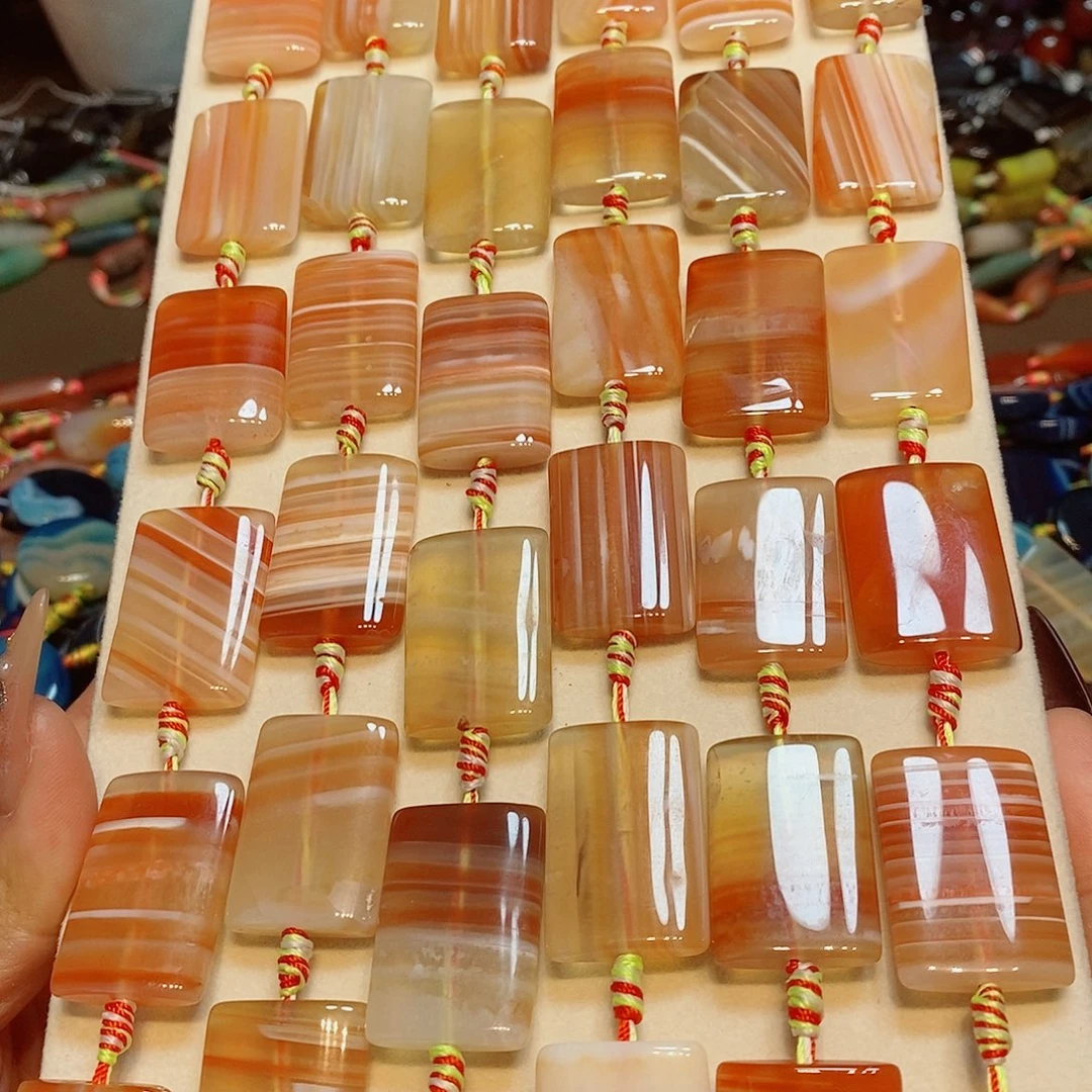 玛瑙/玉髓未镶嵌珠宝半成品天然盐源玛瑙线条无事牌一条20✖️30