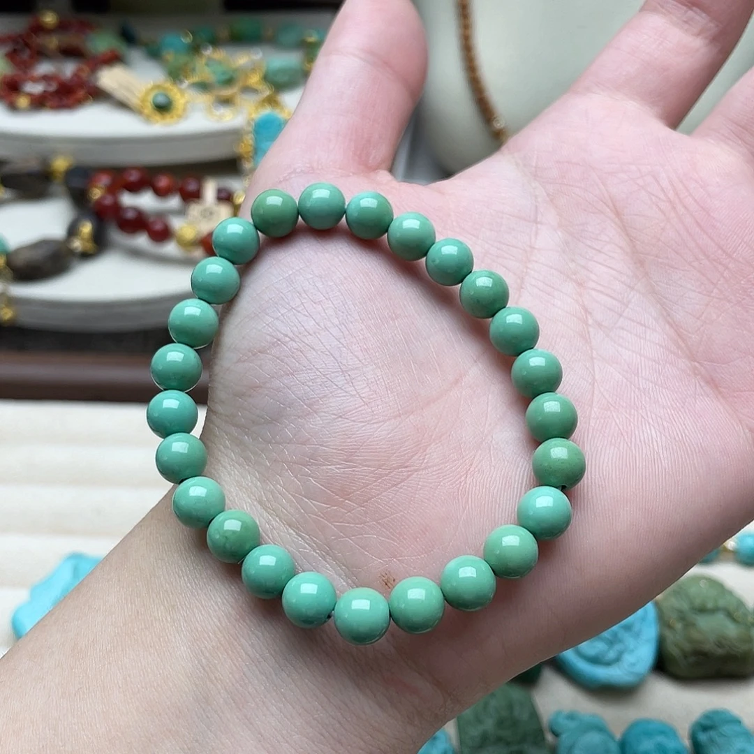 绿松石18K金镶嵌设计款果绿圆珠