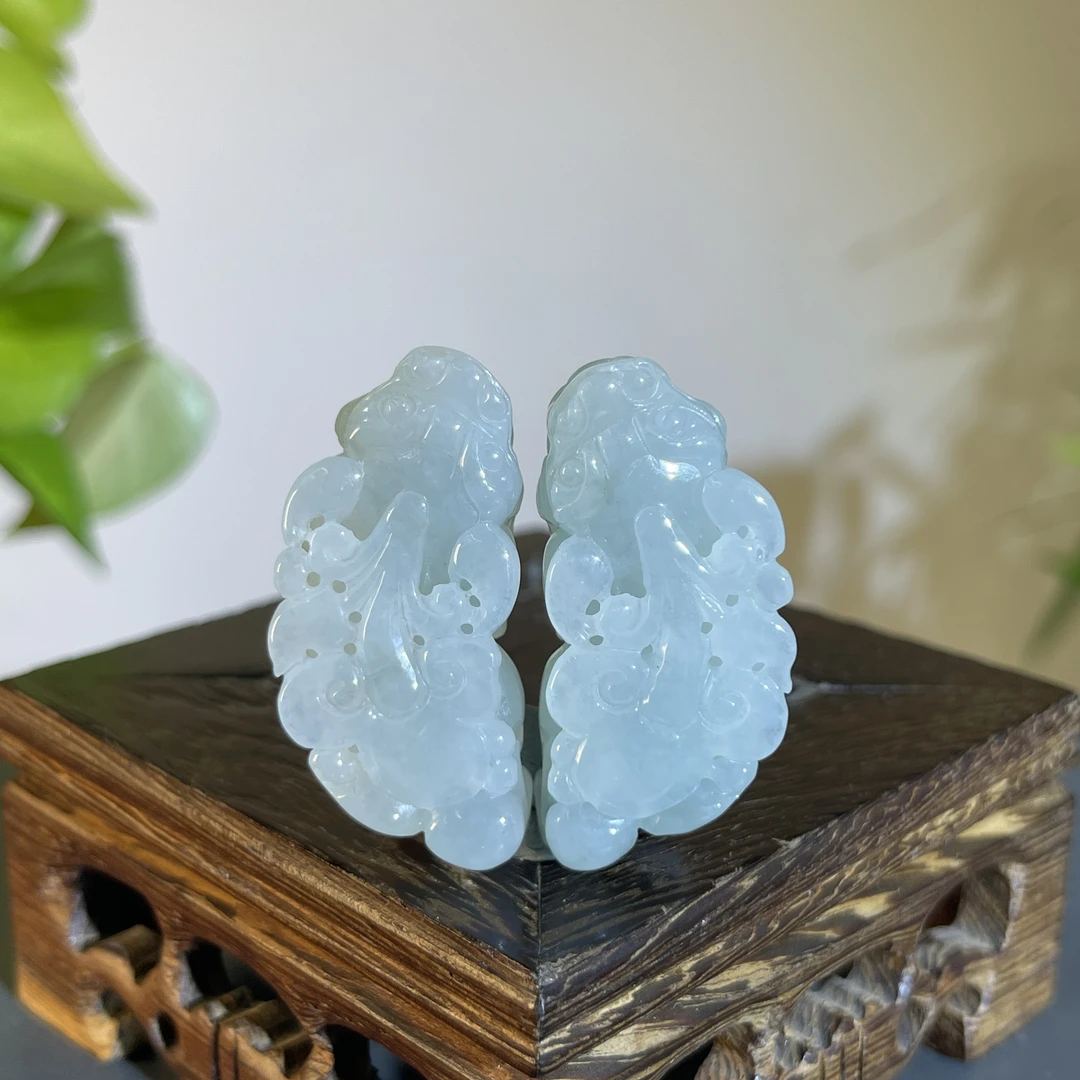 JGB04-39  天然缅甸A货翡翠  一对貔貅