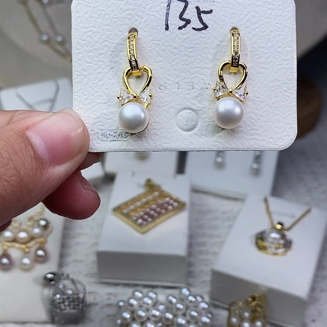 耳饰银S925镶嵌淡水珍珠