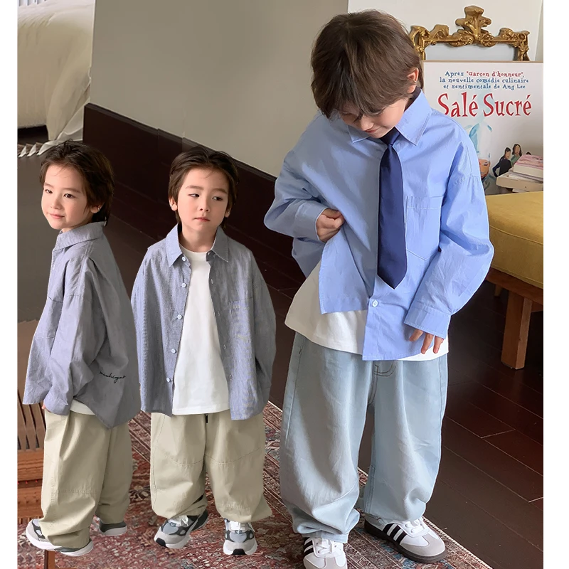 【谁的青春】源源家童装2024秋1男童衬衫长袖衬衫儿童上衣