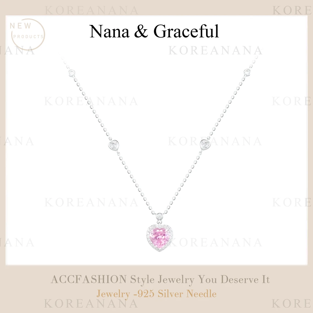 坠链均925银合成锆石 「粉爱心」轻奢百搭浪漫爱心项链E286