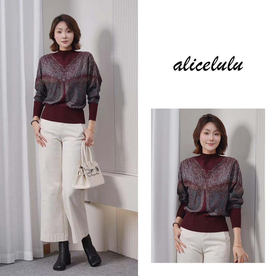 alicelulu彩绘云肩.半高领针织衫轻奢气质女神范S2145432T