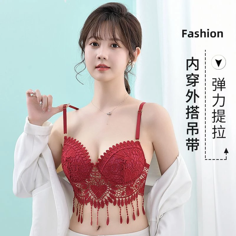 性感美背时尚流苏刺绣镂空固定胸垫无钢圈透气吊带背心外穿内搭女