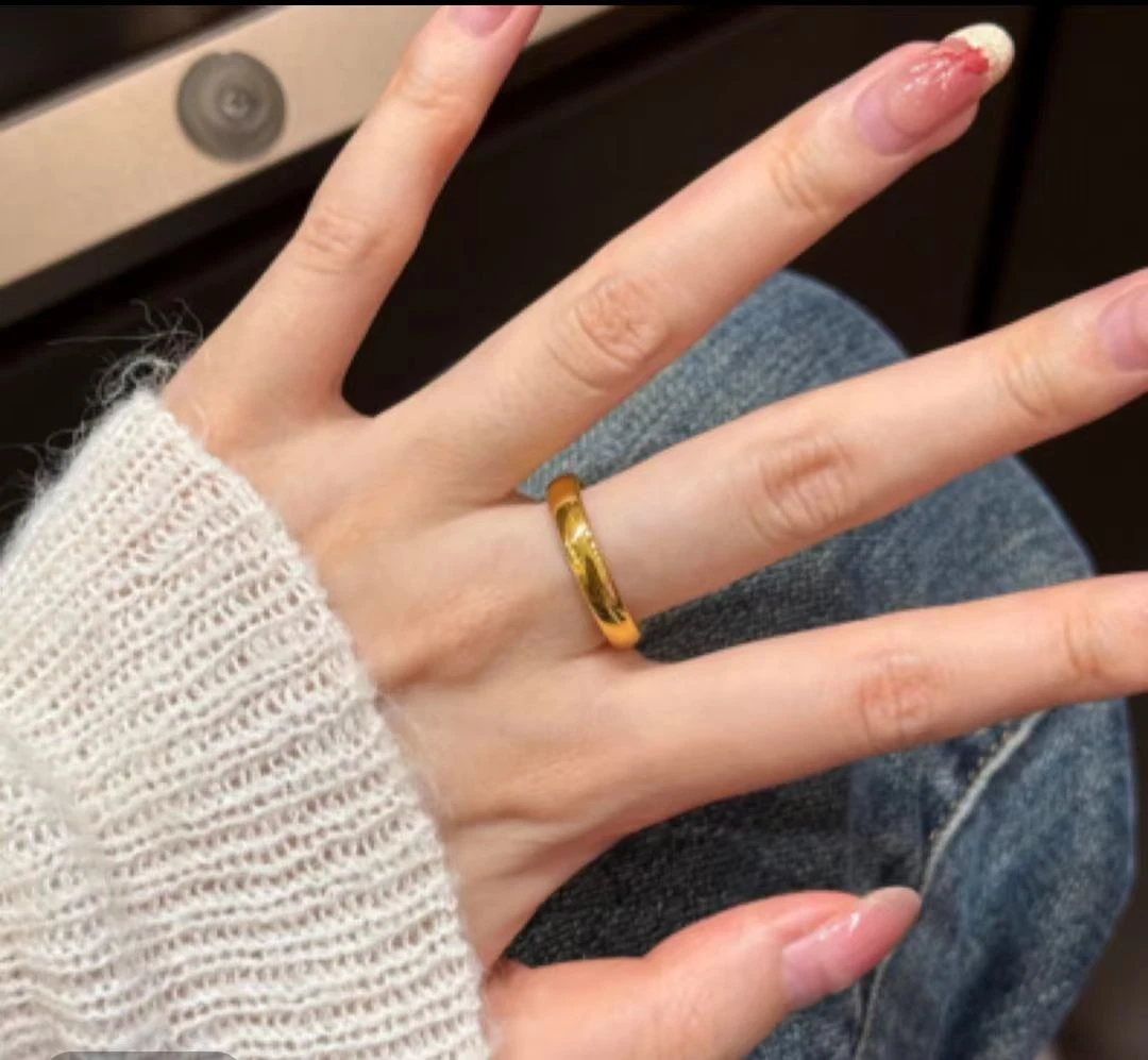 合金戒指 亮面泥鳅背实心简约小众百搭指环素戒金色首饰饰品光面