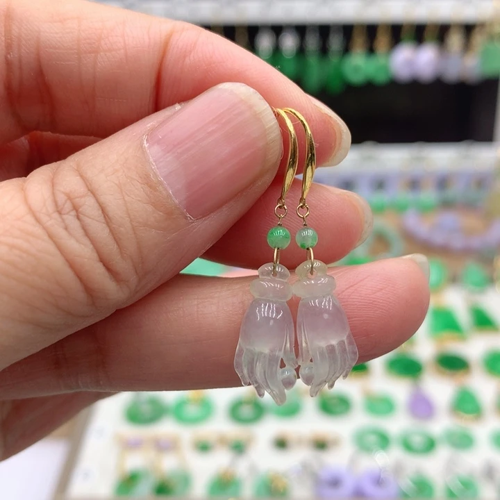 翡翠18K金镶嵌耳饰