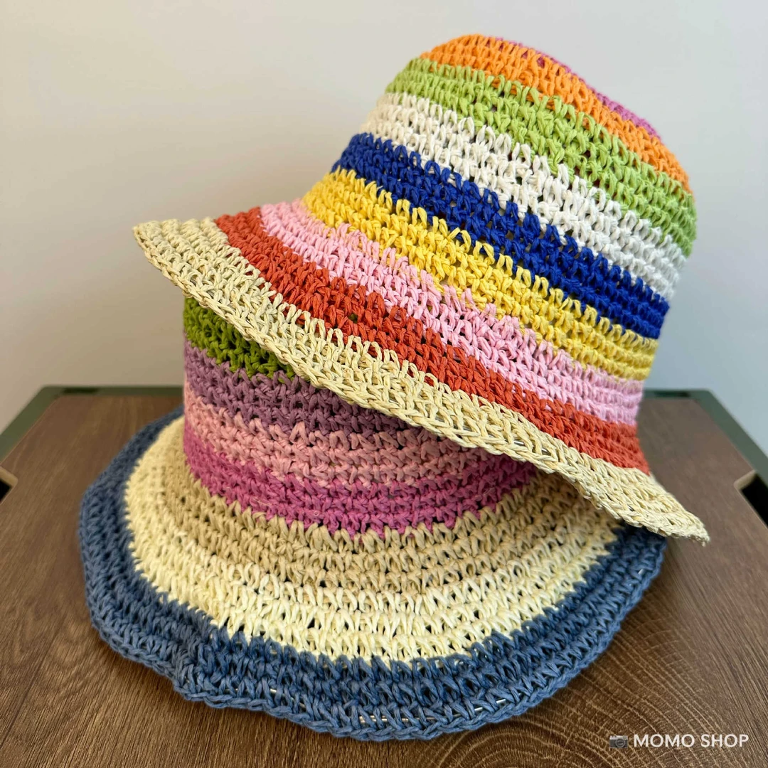 夏季彩虹草帽大帽檐渔夫帽泫雅风镂空编织遮阳帽子女生轻便可折叠
