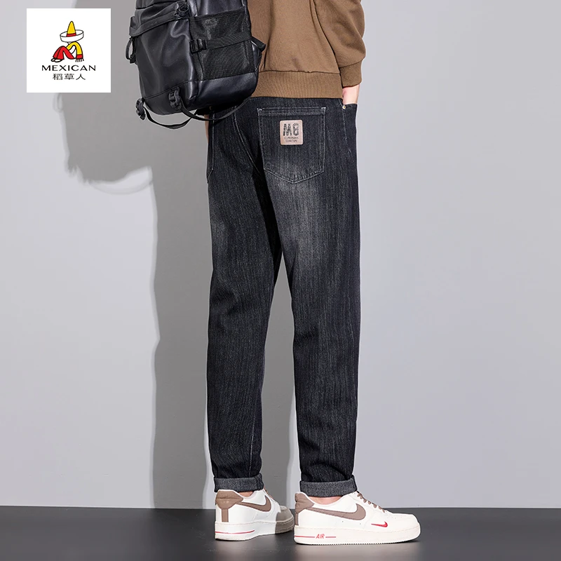 稻草人牛仔裤男裤子男士直筒宽松潮流大码春秋弹力时尚百搭男裤