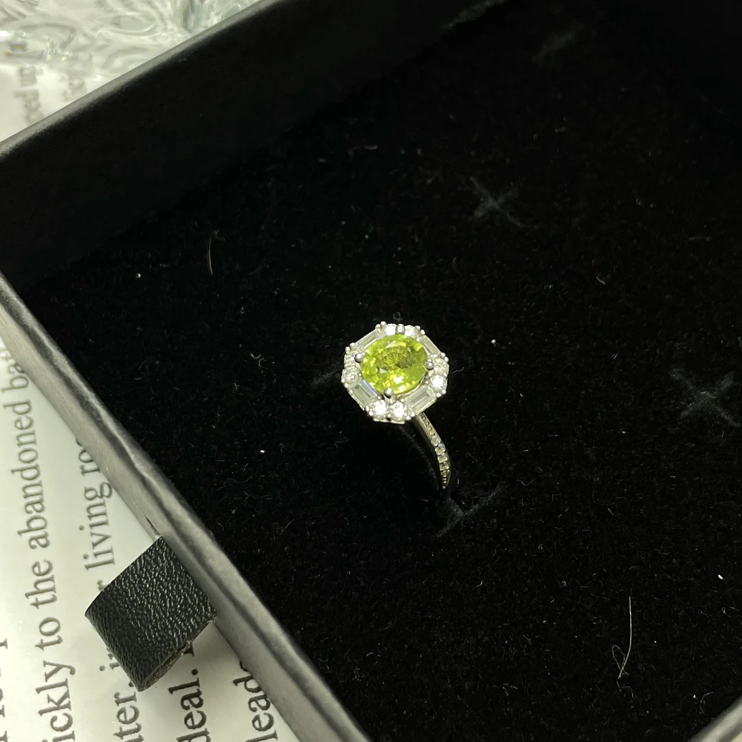 天然碧玺戒指女款s925银浅绿复古小公主满镶活口时尚四季百搭