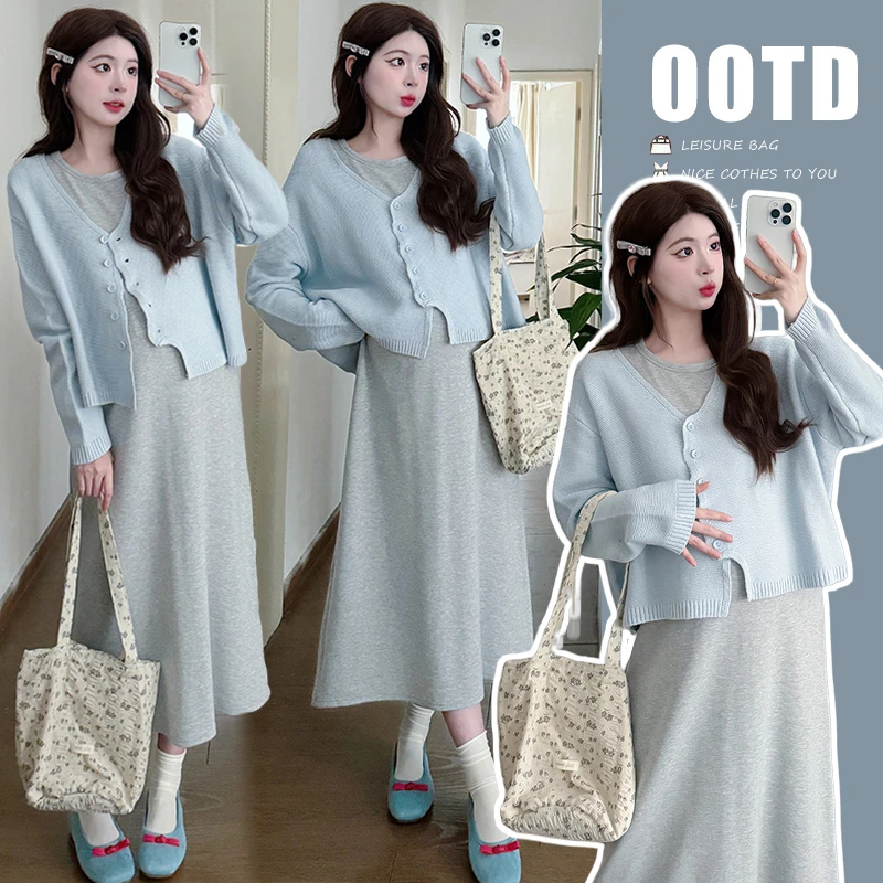 2025孕妇慵懒风背心连衣裙春秋时尚洋气背心裙女春秋针织开衫上衣