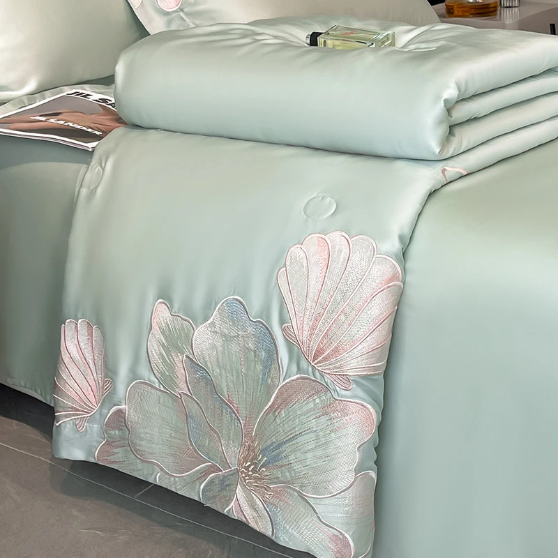 水星家纺适用夏季可机洗水洗天丝空调被四件套A类母婴级夏凉被冰