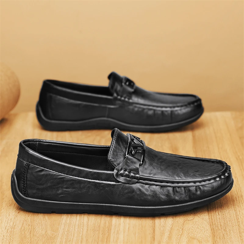夏季男士新款真皮休闲皮鞋透气豆豆鞋懒人一脚蹬驾车鞋软底软面鞋