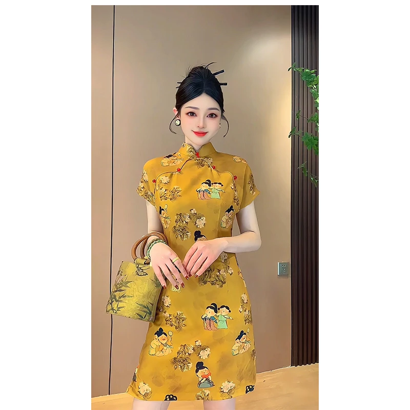 【短款唐宫夜宴】国风新中式改良版旗袍短袖修身显瘦连衣裙短裙子女