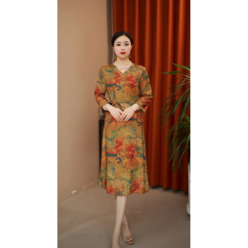 诗画YJ13066妈妈装气质中长款连衣裙