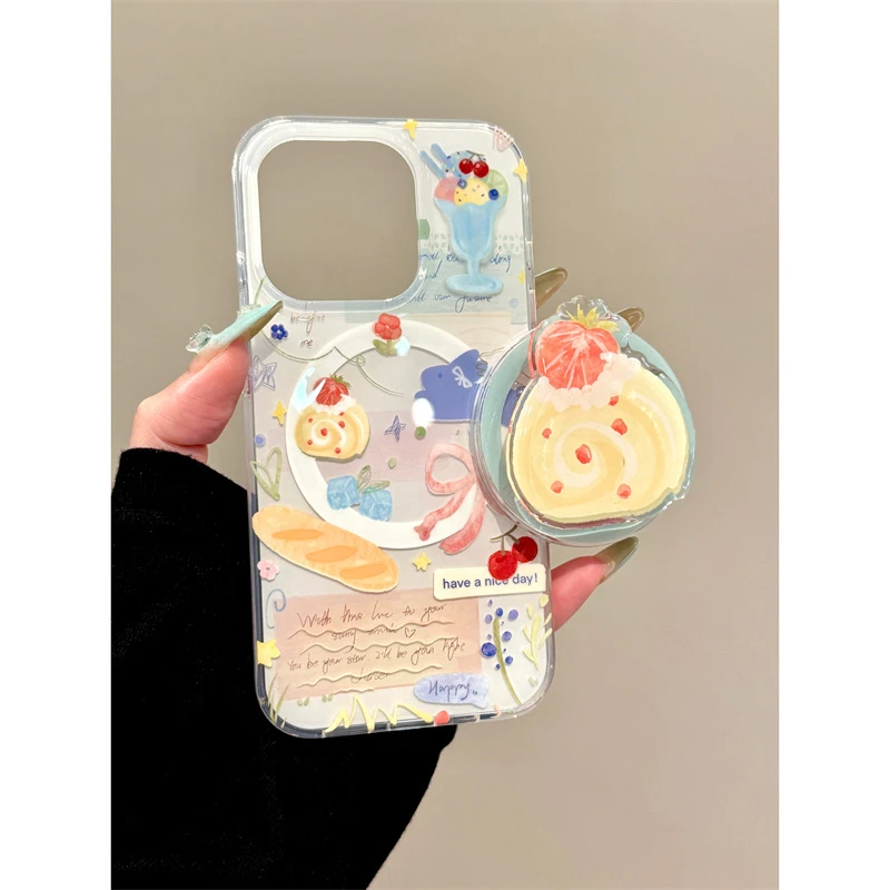 适用苹果iphone16promax创意蛋糕15pro个性14磁吸支架13ins手机壳