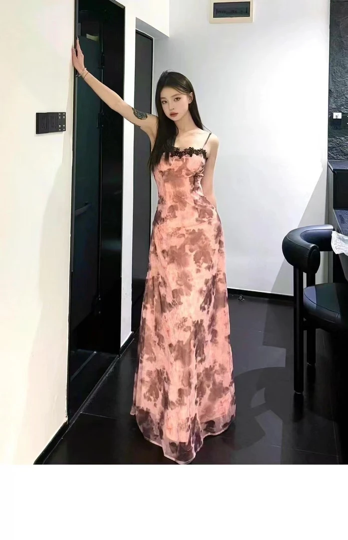 网红纯欲吊带裙碎花法式长裙