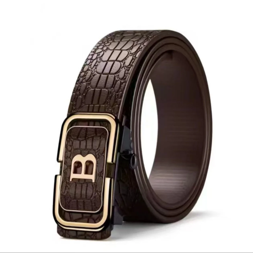 福利！【补贴中】男士皮带内扣自动扣款鳄鱼纹咖色B商务百搭皮带
