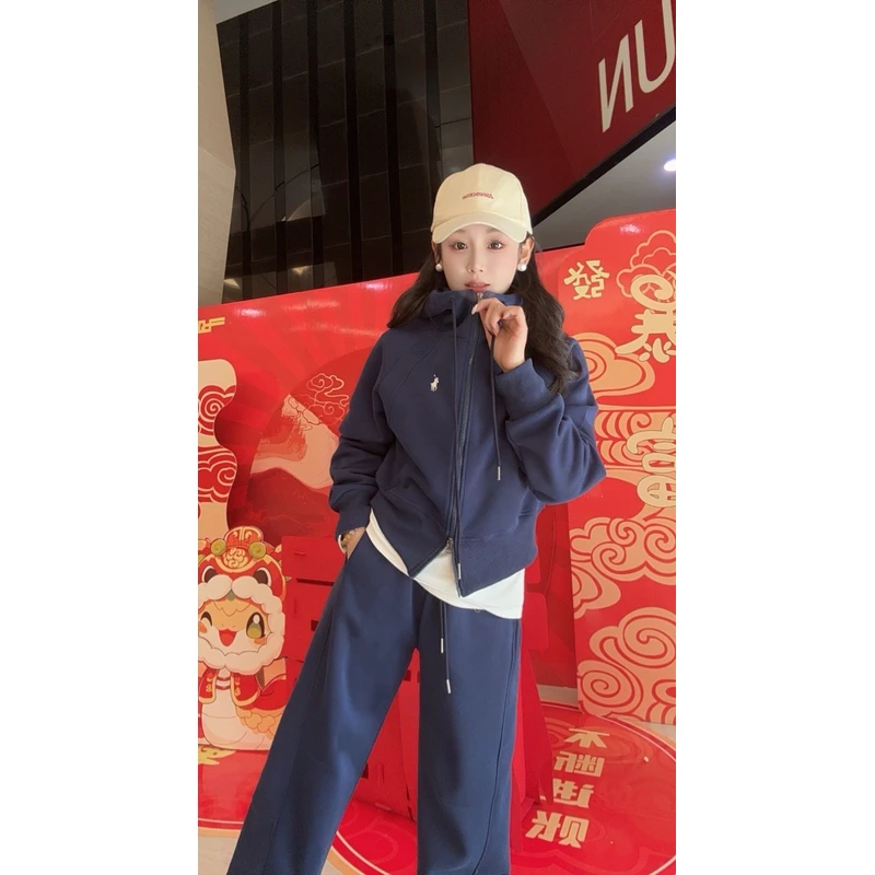 2025春款上新小马防风领大帽兜刺绣拉链连帽套装2532