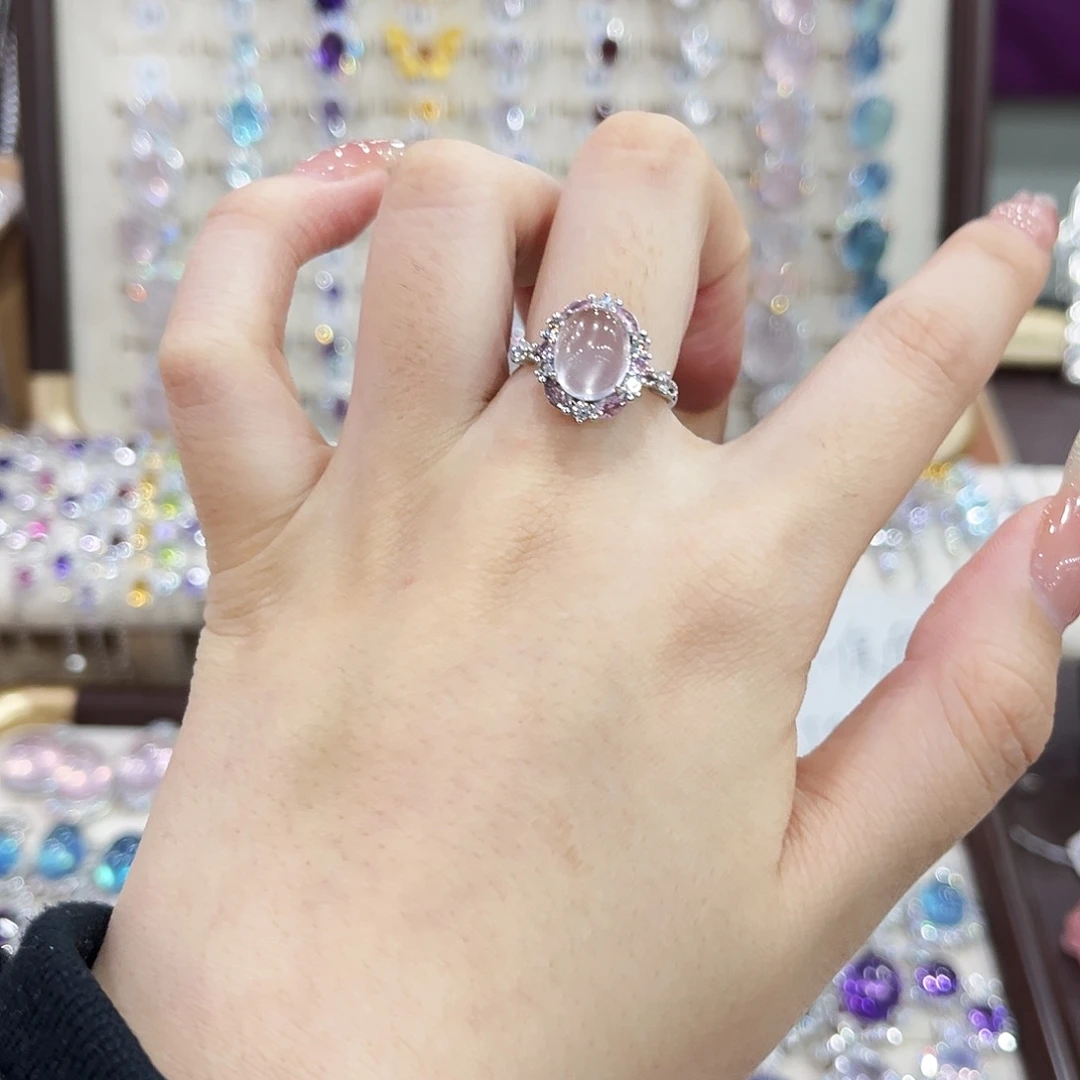 戒指银S925镶嵌烟晶