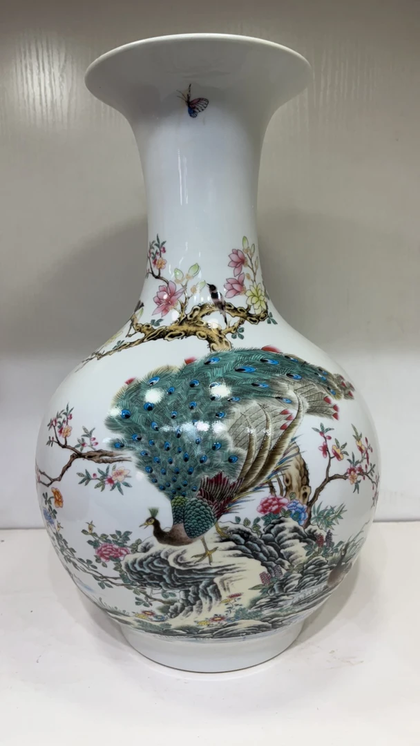 景德镇高温陶瓷花瓶 孔雀