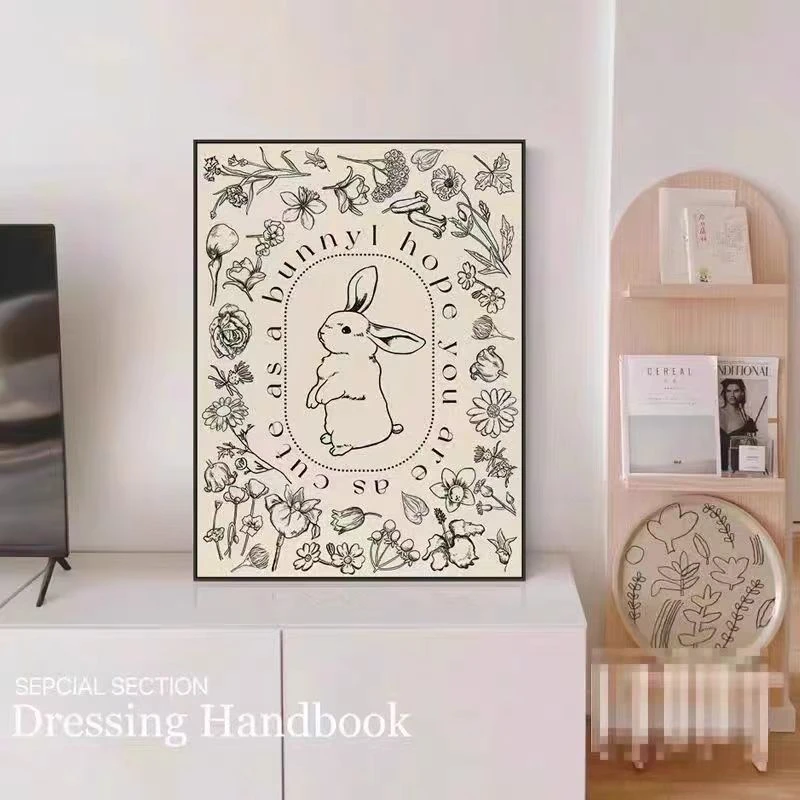 安哥拉兔法式奶油风卧室床头装饰画简约客厅挂画温馨桌面岩板4060