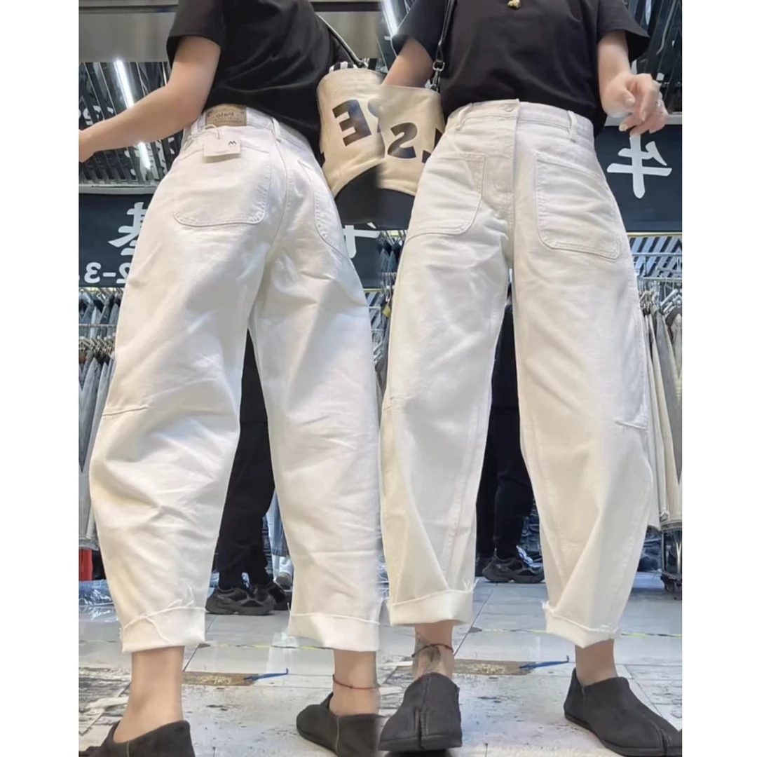 春季新款胖妹妹高腰显瘦身弹力阔腿裤直筒八分牛仔裤