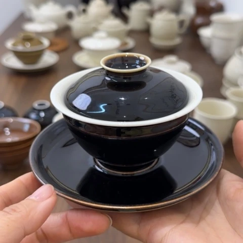 微微瑕三才黑定盖碗不带礼盒
