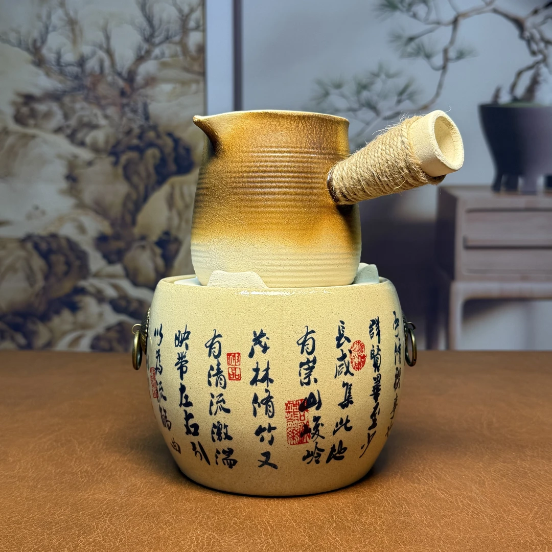 侧把陶奶罐+书法鼓炉+内胆ZHZ1042