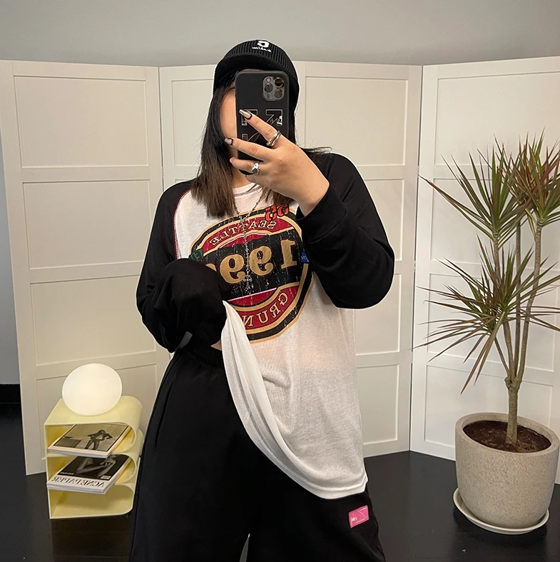 铅笔小鑫复古潮流胖MM休闲长袖T