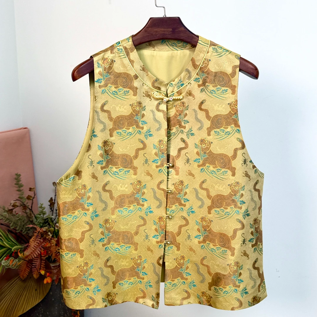 大码桑蚕丝织金宋锦马甲【虎震五毒】