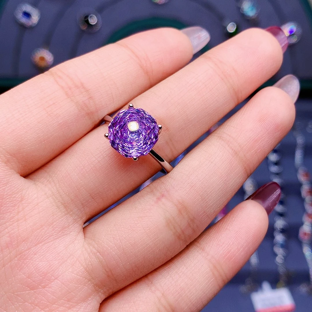 紫晶戒指银S925镶嵌6666