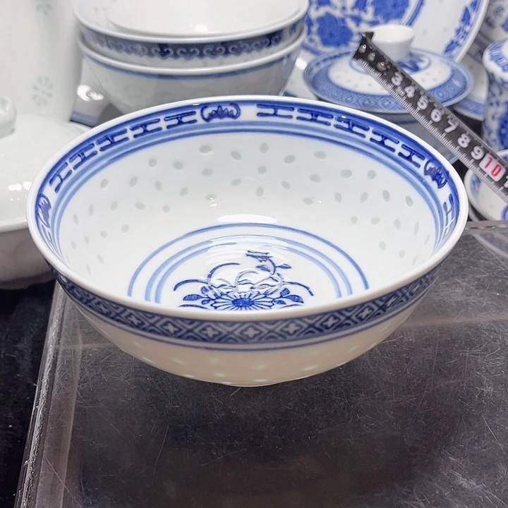 碗青花玲珑5.5寸兰花饭碗四个