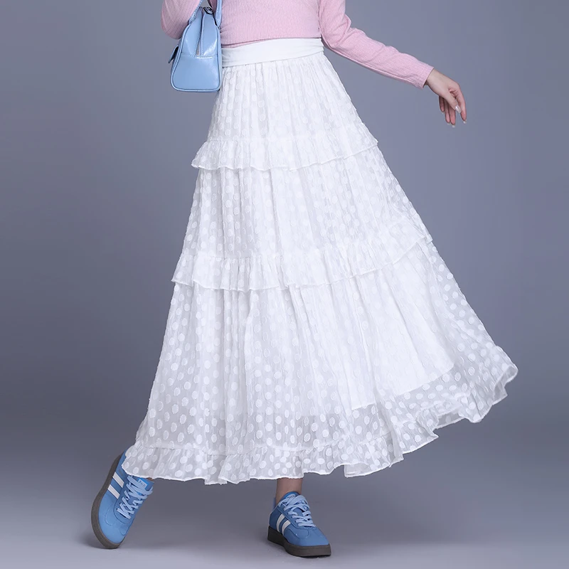 圆点剪花A字半身裙蛋糕裙春季长裙高腰显瘦中长款春秋1D春夏8222