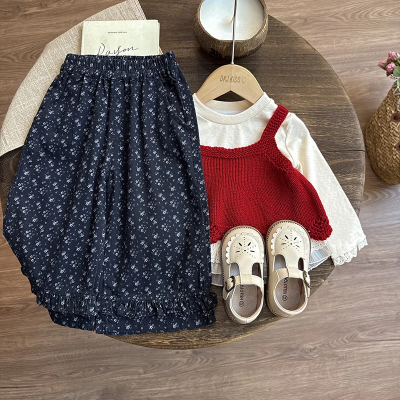 森系女童裤子春秋2025新款儿童秋装女孩阔腿裤秋季小童碎花休闲裤