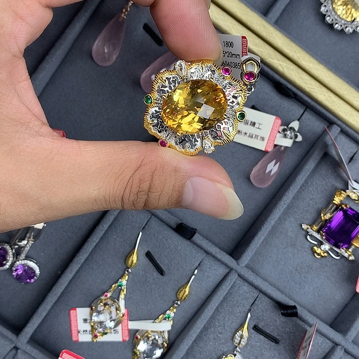 吊坠(不含链)水晶银S925镀金镶嵌