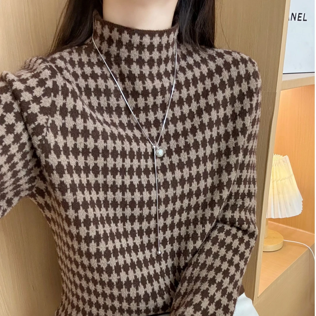 096#加绒加厚半高领针织衫秋冬季新款94