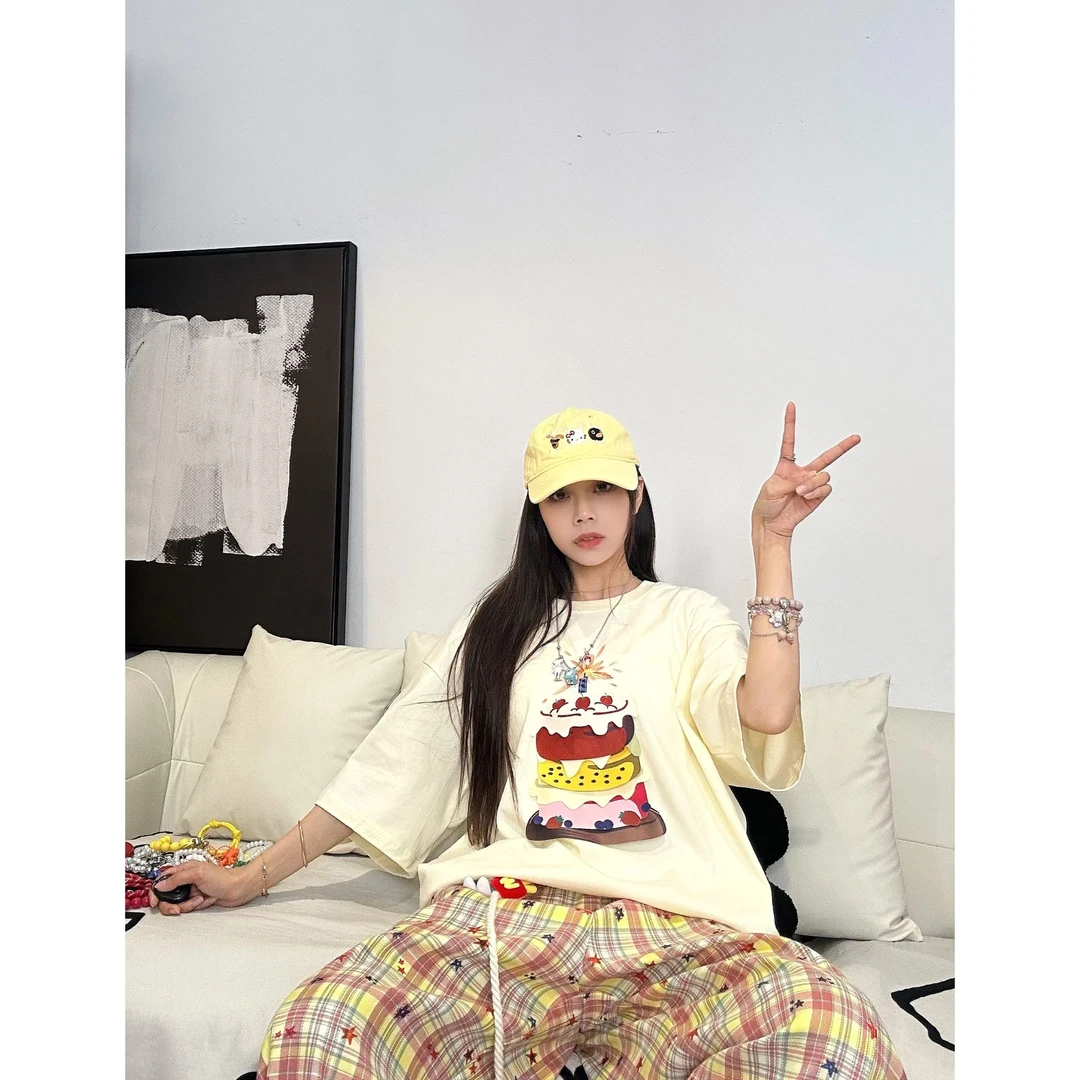 【生日蛋糕】280克重磅精梳棉贴布绣蛋糕短袖T恤宽松情侣男女同款