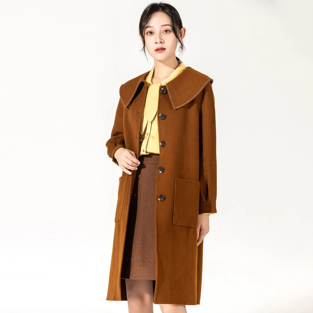 冬季大翻领中长款外套百搭时尚女式大衣IWD0031