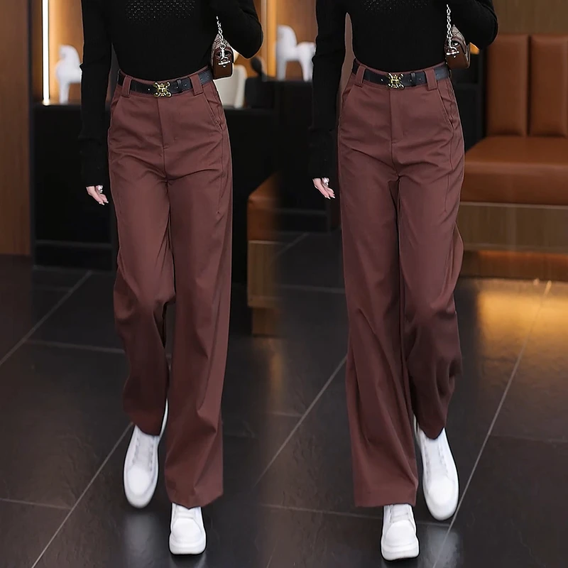 芬袅棉窄版阔腿裤女2025秋季新款高腰显瘦春秋百搭休闲直筒西装裤