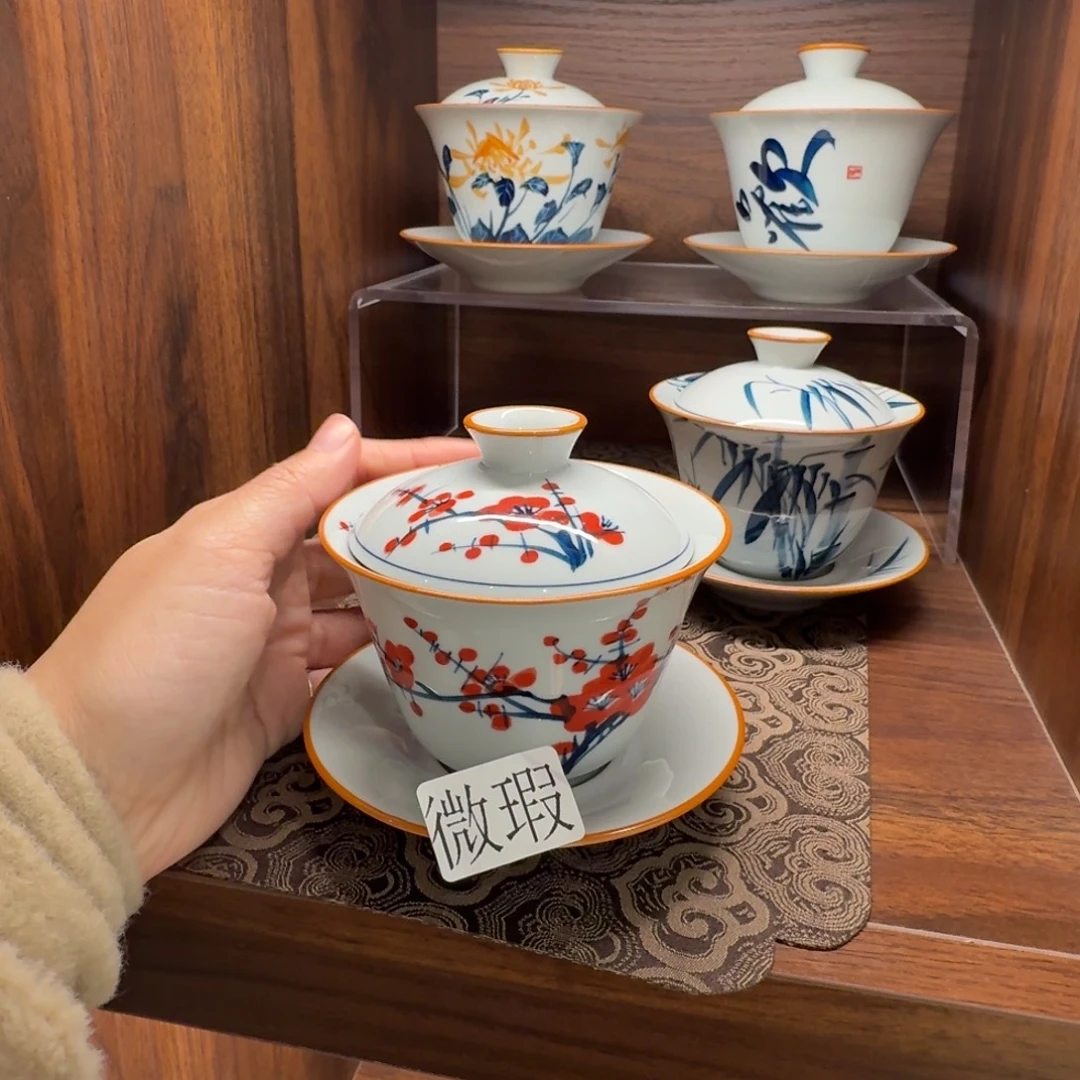 釉下手绘茶具微瑕