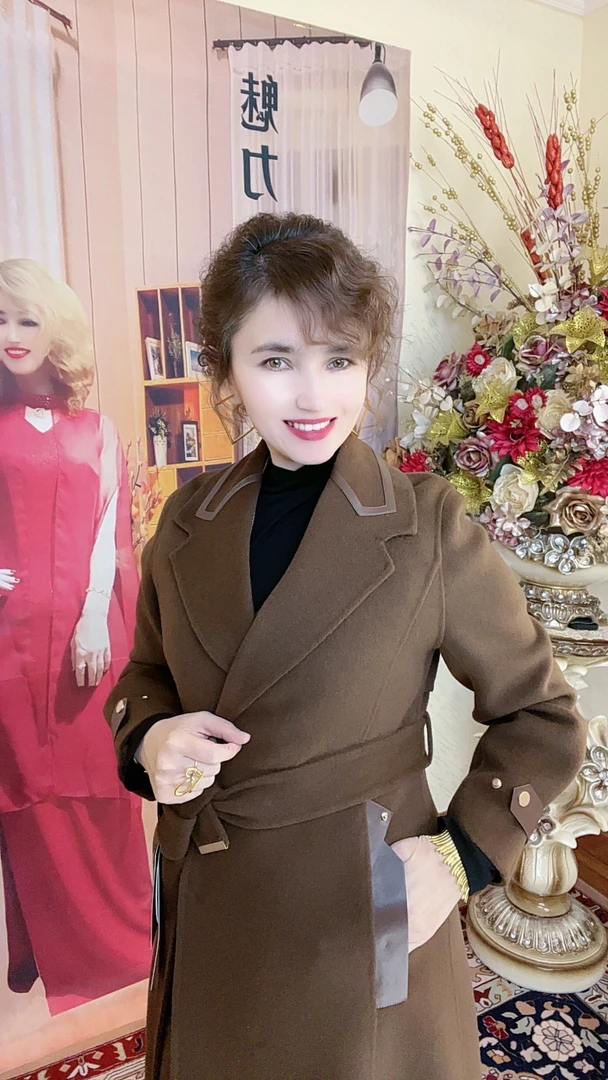 MODA KIZ时尚宽松翻领双面呢大衣保暖中长款外套