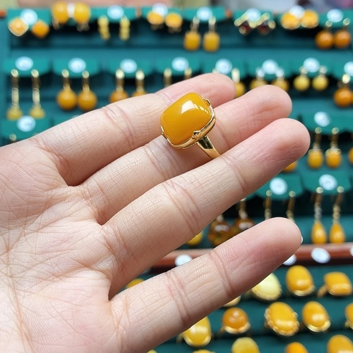 琥珀银S925镶嵌戒指