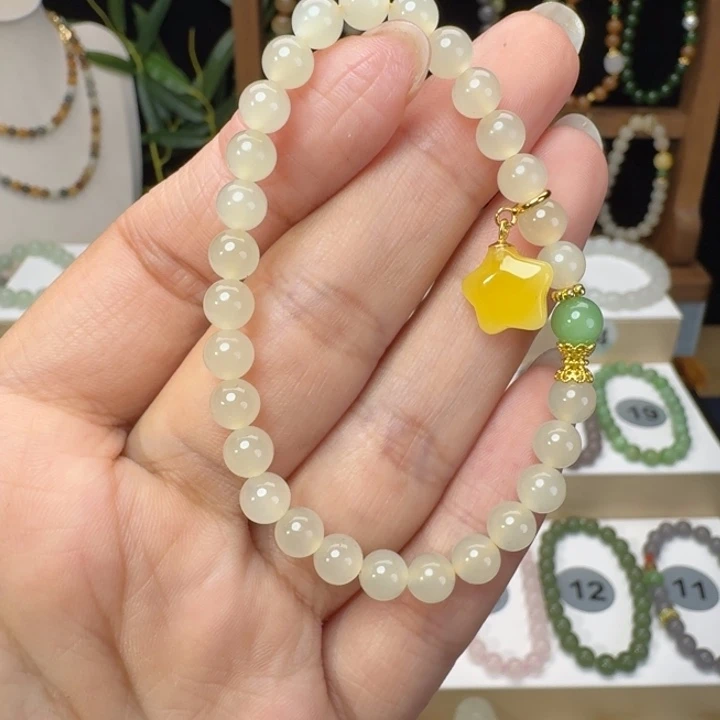 和田玉未镶嵌手串卡6蜂蜜水设计款