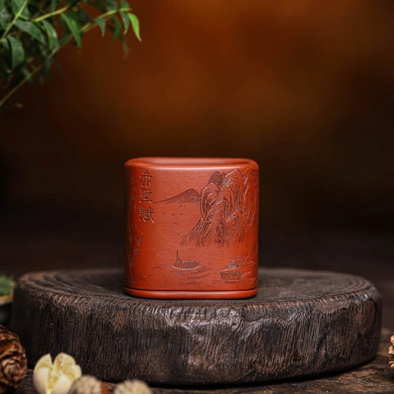 手工杯 | 九斋老牌手艺人  拙刀刻绘（赤壁赋）四方全手工主人杯