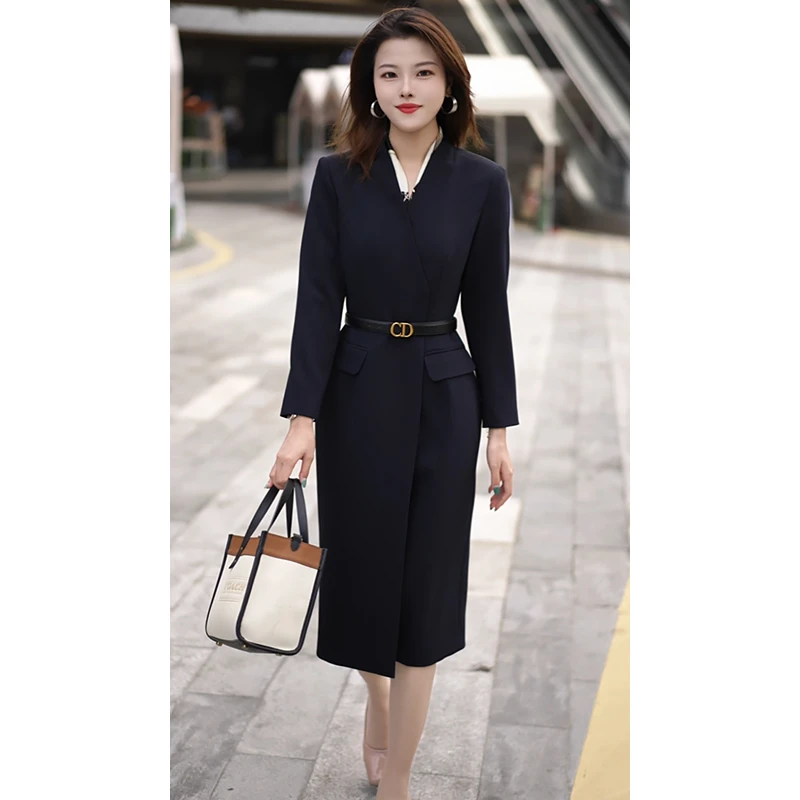 春季正装简约收腰西装裙秋季连衣裙修身长袖气质Q8038